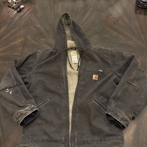 Carhartt Sherpa lined Black Canvas duck coat in Medium